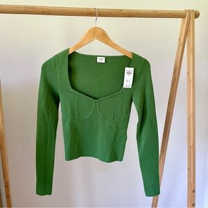 NWT Abercrombie & Fitch Corset Bustier Knit Sweater Top in Bright Green - XS